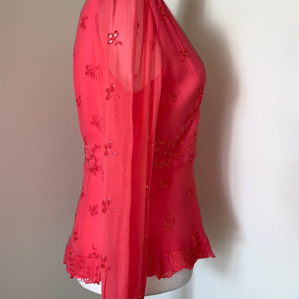 ICE 100% Silk Coral Beaded Embroidered Blouse - Picture 3 of 11